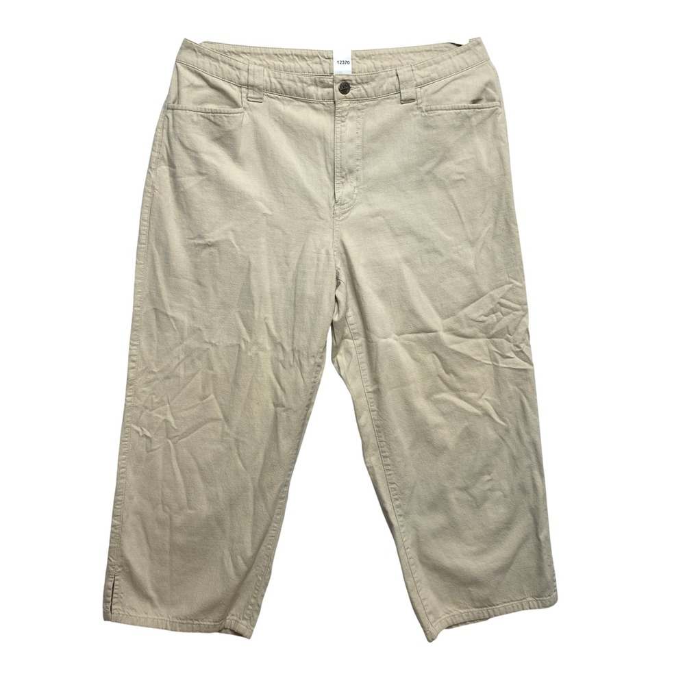 L.L. Bean Pants Womens 14 Beige O DUA1 Cotton Canvas Crop Side Slit